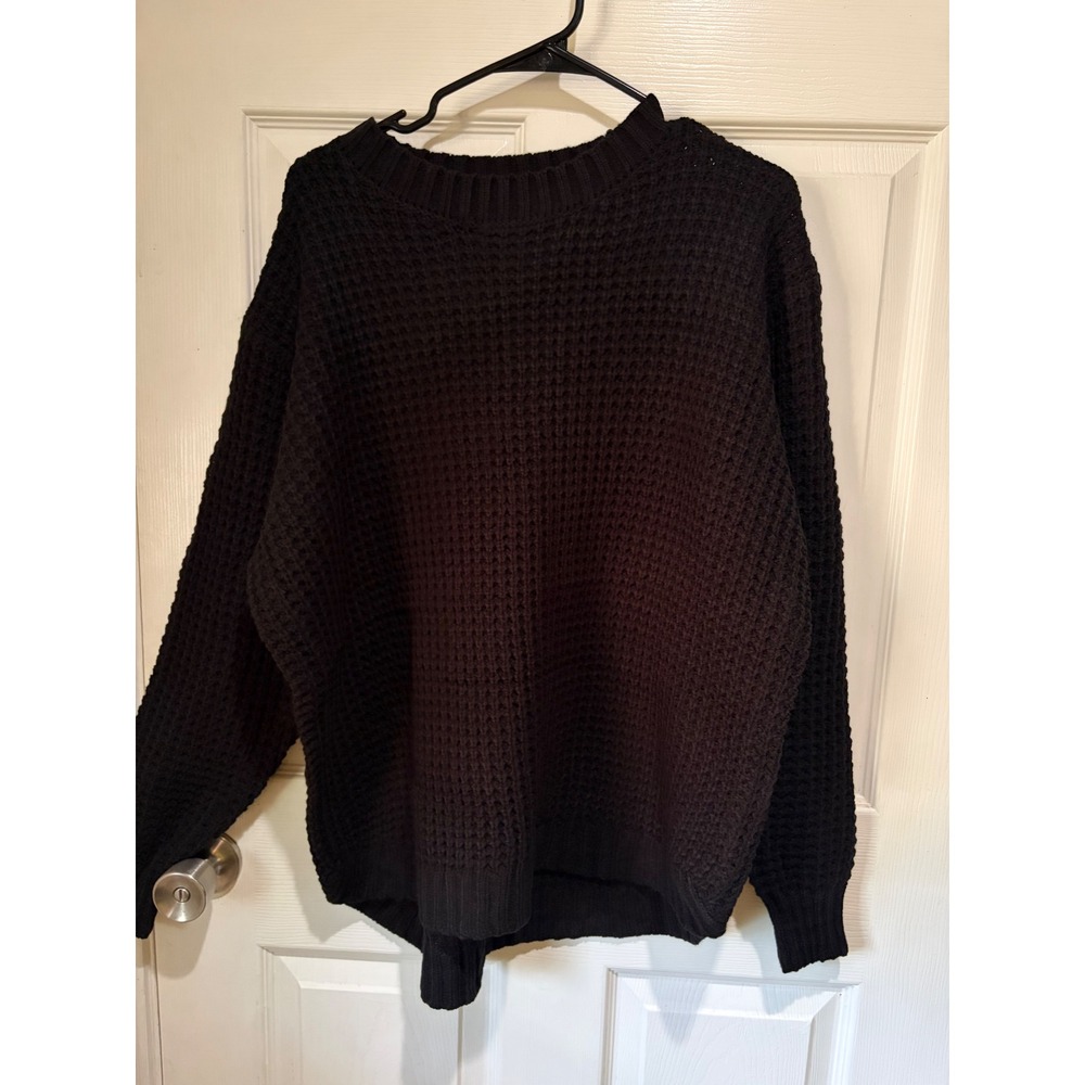 Black Womens Zenana Waffle Knit Oversized Crewneck Sweater 3XL